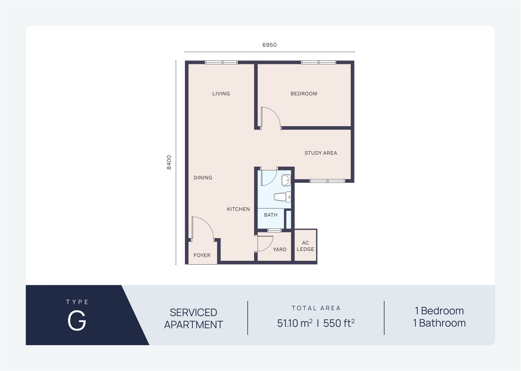 Type F Serviced Apartment Floor Plan — 550 sqft